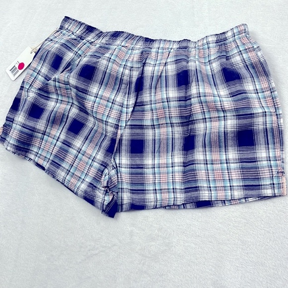 NWT PJ Salvage XL 100% Cotton Blue Pink Plaid Boxer Short Pajama - Picture 10 of 11